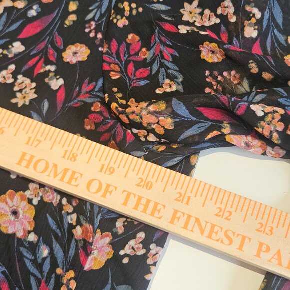 MSK Floral Chiffon Dress Size XL Sheer Sleeve Tie Back Boho Romantic Fall Outfit - Picture 8 of 10